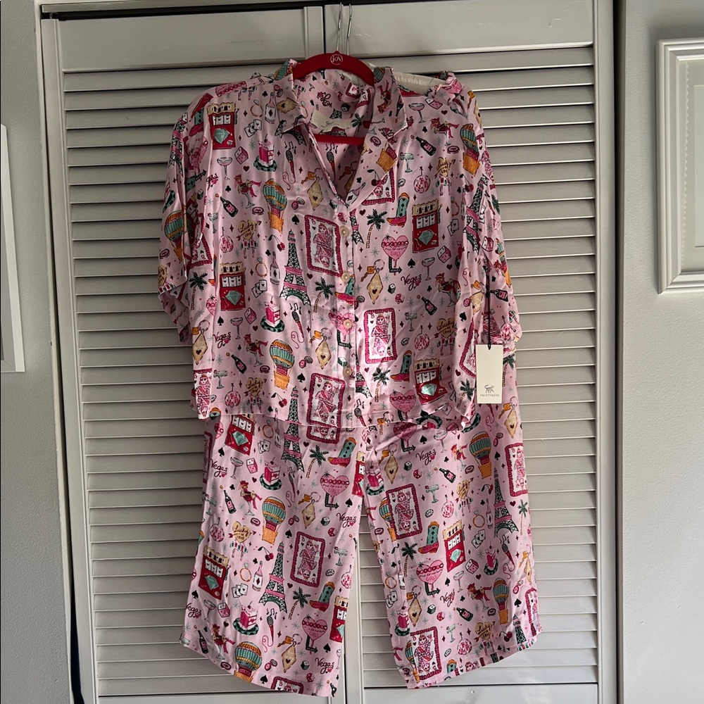 Printfresh Pink Short-Sleeve Viva Lad Vegas Eco-Satin Printed Pajama Set